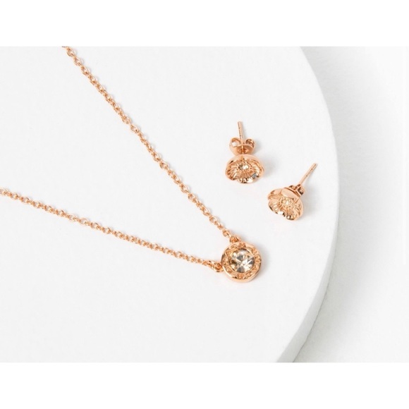 NWT Coach Open Circle Necklace and Tea Rose Stud Set - Picture 2 of 6